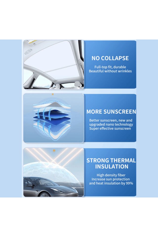 Tesla Juniper Uyumlu Kristal Buz İpeği Tavan Güneşliği Sarkma Yapmayan (Ice-Crystal Split Sunshade)