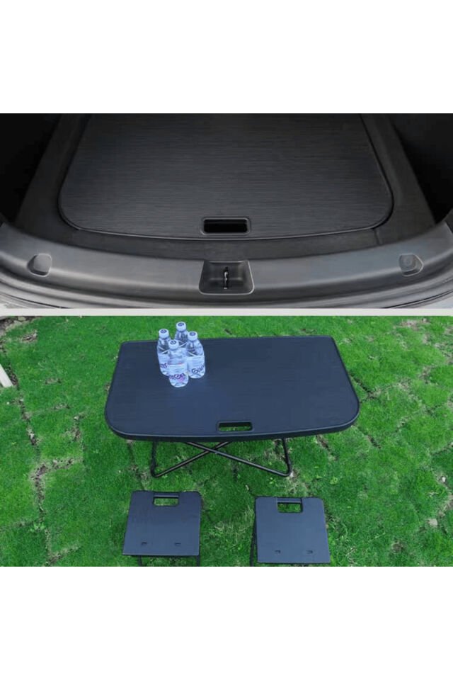 Tesla Model Y Katlanabilir Kamp&Piknik Masası Seti (2 Tabure Dahil - Bagaj İçi Tasarım)