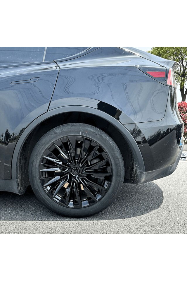 Tesla Model Y 2023-2025 Uyumlu 19 İnç Uberturbine Stil Jant Kapağı Seti Parlak Siyah