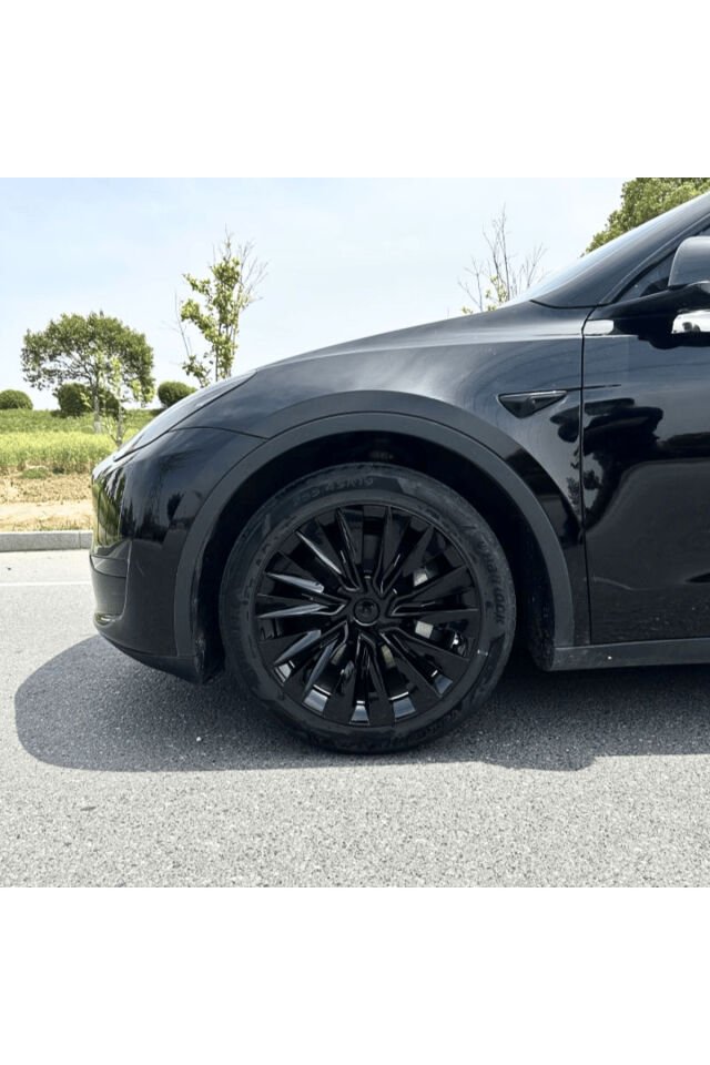 Tesla Model Y 2023-2025 Uyumlu 19 İnç Uberturbine Stil Jant Kapağı Seti Parlak Siyah