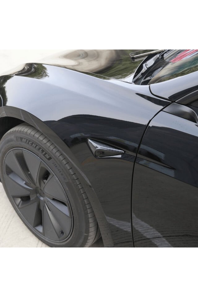 Tesla Model 3 & Model Y Uyumlu Parlak Karbon Fiber Görünümlü Yan Kamera (Sinyal) Kaplama Seti