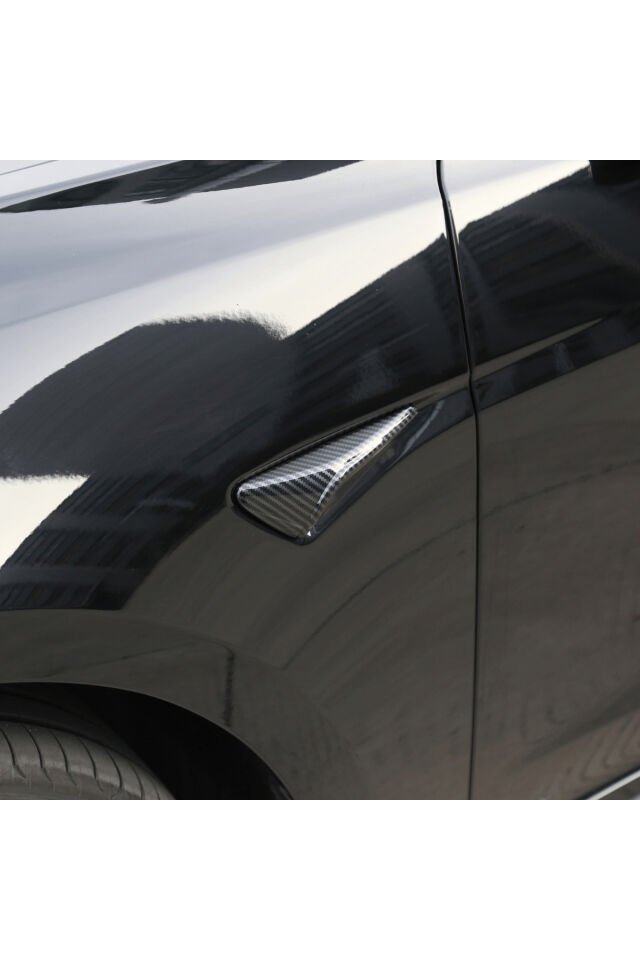 Tesla Model 3 & Model Y Uyumlu Parlak Karbon Fiber Görünümlü Yan Kamera (Sinyal) Kaplama Seti
