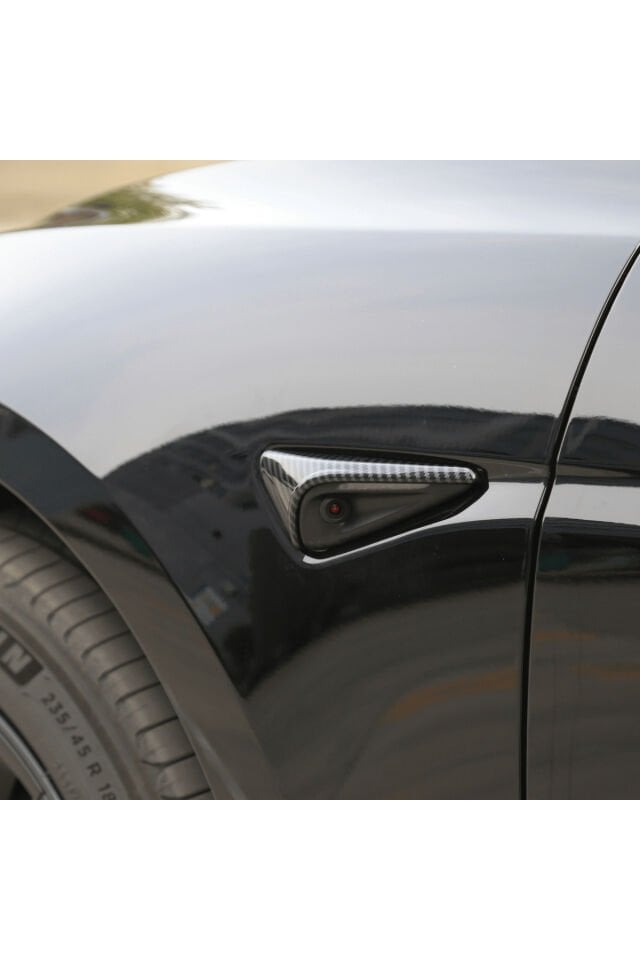 Tesla Model Y Uyumlu Mat Karbon Fiber Görünümlü Yan Kamera (Sinyal) Kaplama Seti(HW4)