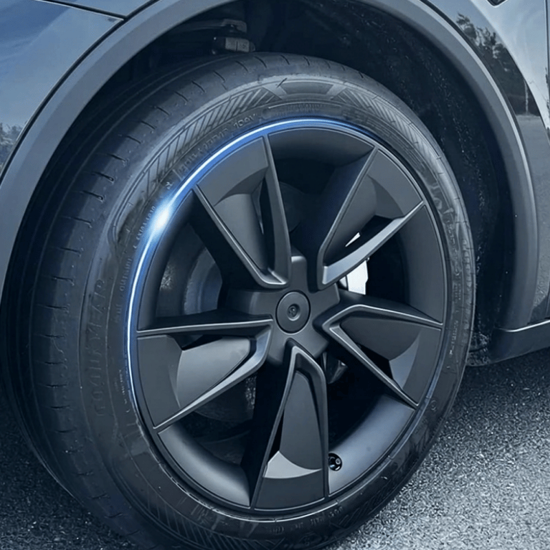Tesla Model Y Juniper (2025+) Uyumlu 19 İnç Uberturbine New Star Stil Jant Kapağı Seti - Siyah-Koyu gri (4 Adet)
