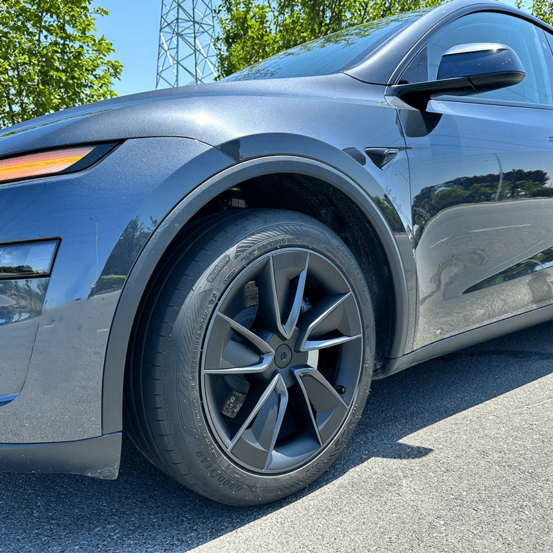 Tesla Model Y Juniper (2025+) Uyumlu 19 İnç Uberturbine New Star Stil Jant Kapağı Seti - Siyah-Koyu gri (4 Adet)
