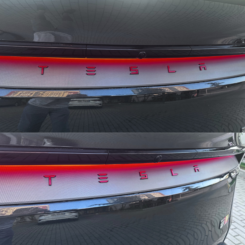 Tesla Model Y Uyumlu Arka Bagaj Logosu 3D Harf Seti - Kırmızı Silver Siyah Sport Red / Kırmızı