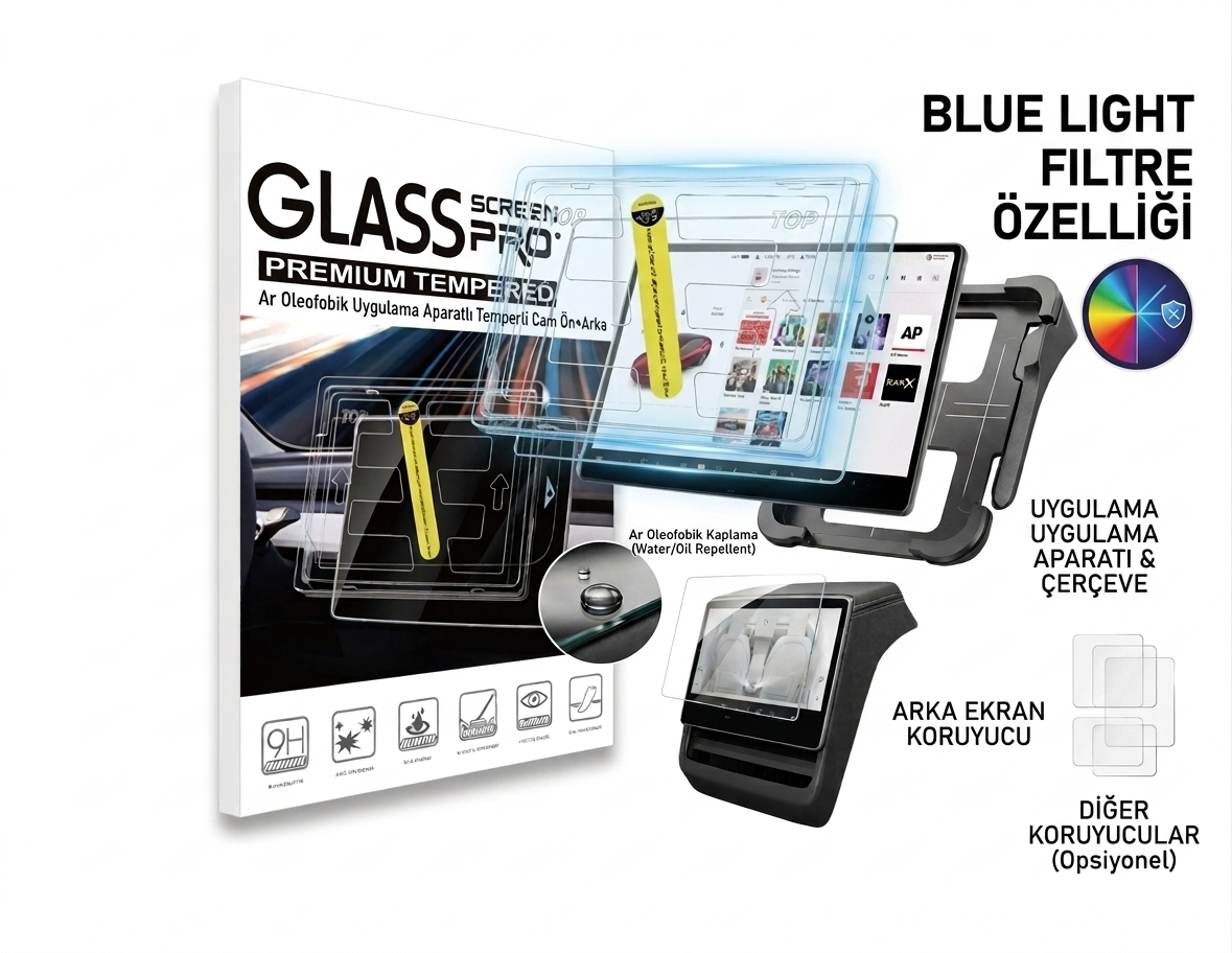 Tesla Juniper 15,4'' Blue Lıght Ekran Koruyucu Ar Oleofobik Uygulama Aparatlı Temperli Cam Ön+Arka